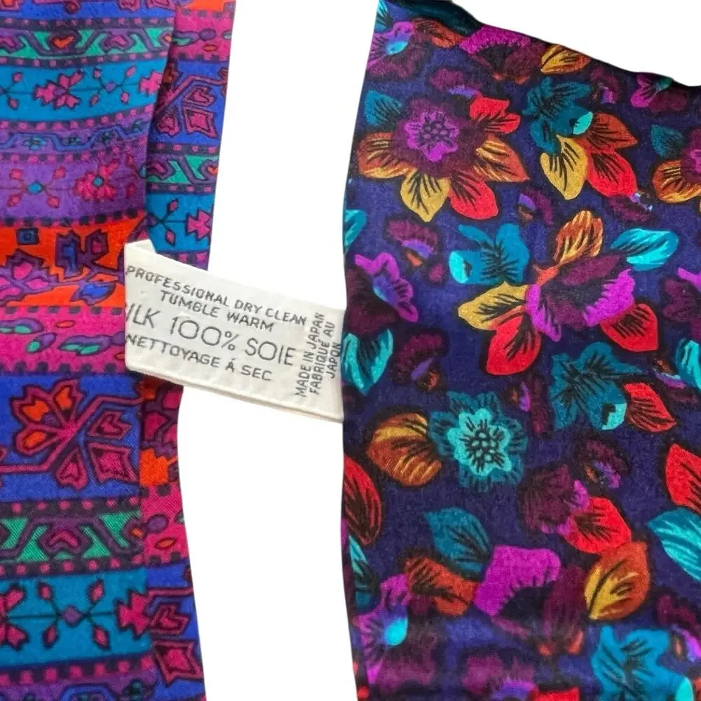Vintage Liz Claiborne Silk Scarf Set of Two Made in Japan Retro Chic 70s 80s